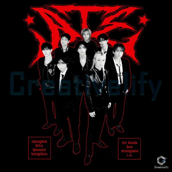 Stray Kids Retro Red Black Group Photo PNG