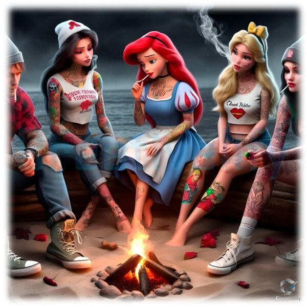 Tattooed Princess Smoking Campfire Edgy Streetwear PNG