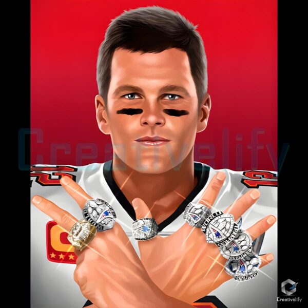 Tom Brady Championship Rings Portrait Football Legend Art PNG