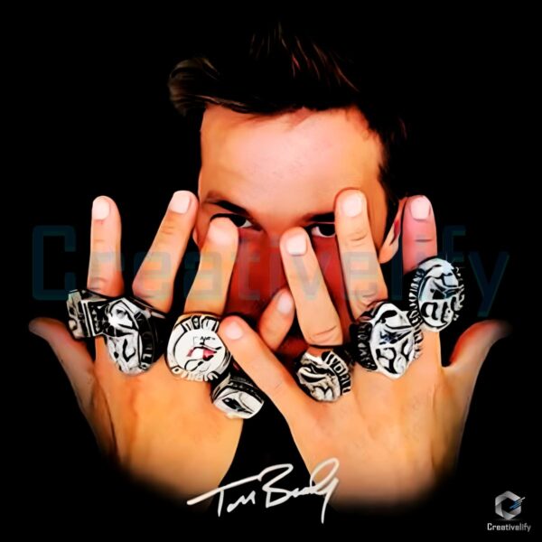 Tom Brady Seven Rings Hands Pose Signature Nfl Champion PNG