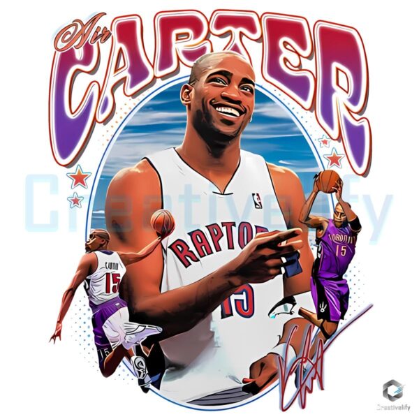 Vince Carter Raptors Dunk Smile Retro Nba Graphic PNG