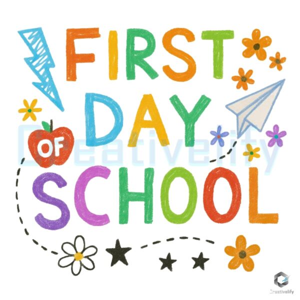 Vintage Preppy Retro First Day Back To School Crayon Style Children Marker PNG
