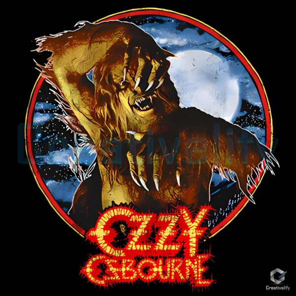 Werewolf Howling Ozzy Style Bark At The Moon Retro Rock Art PNG