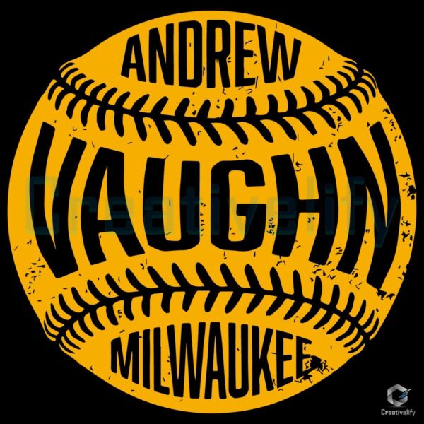 Andrew Vaughn Milwaukee Baseball Retro Yellow Stitched Ball SVG