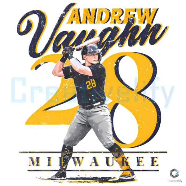 Andrew Vaughn Milwaukee Baseball Vintage Number 28 PNG