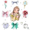 Belle Princess Bows Rose Book Teacup Mirror Graphic PNG