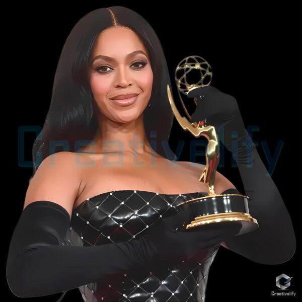 Beyonce Holding Award Black Strapless Dress Vintage Graphic PNG