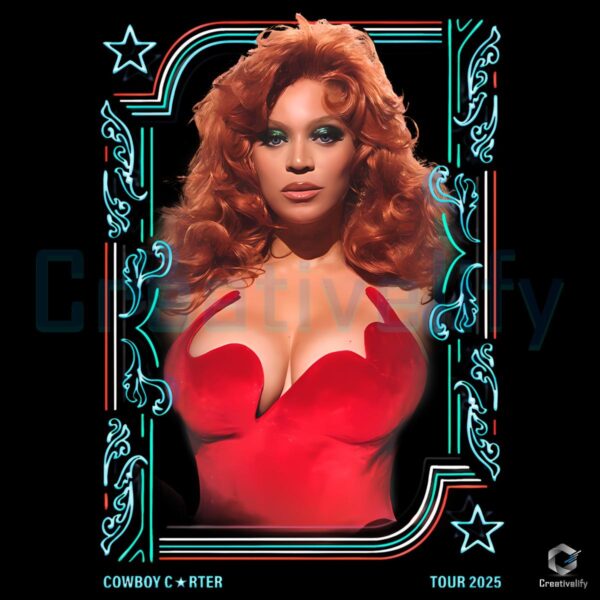 Beyonce Vegas Neon Cowgirl Red Dress Cowboy Carter Tour 2025 PNG
