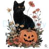 Black Cat Pumpkin Halloween Floral Spooky Season PNG