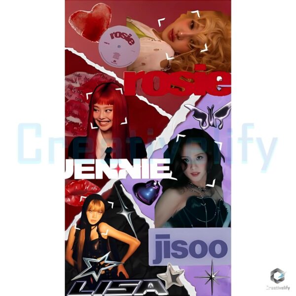 Blackpink Collage Retro Y2K Aesthetic Kpop Girl Group Fan Art PNG