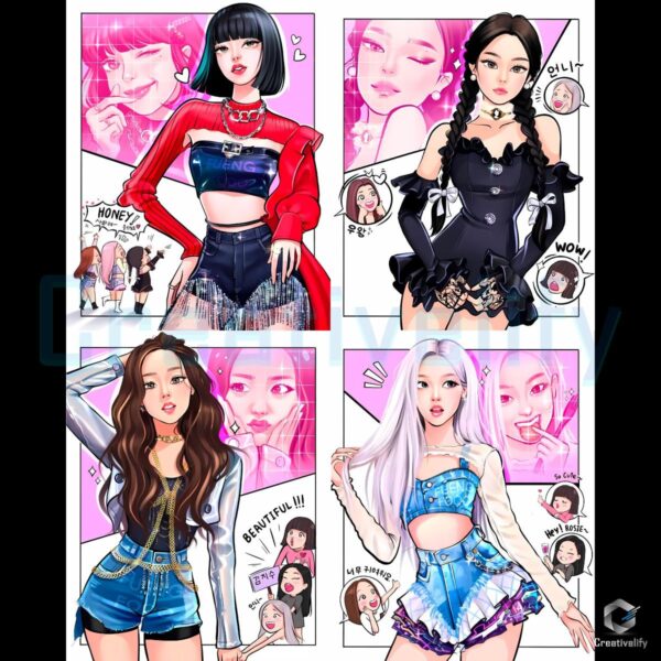 Blackpink Comic Panel Fashion Fanart Kpop Girl Group Jennie Lisa Rose Jisoo PNG