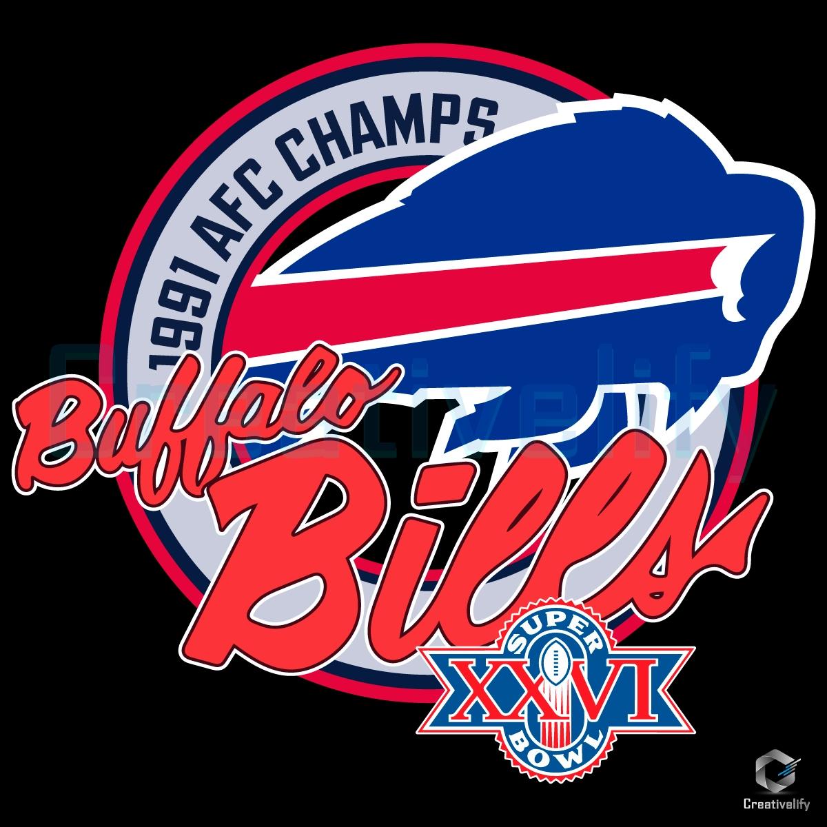 Buffalo Bills 1991 Afc Champs Super Bowl Xxvi Logo Retro SVG Buffalo Bills 1991 Afc Champs Super Bowl Xxvi Logo Retro SVG