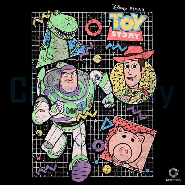 Buzz Woody Rex Hamm Retro Toy Story 90S Grid Cartoon Design PNG