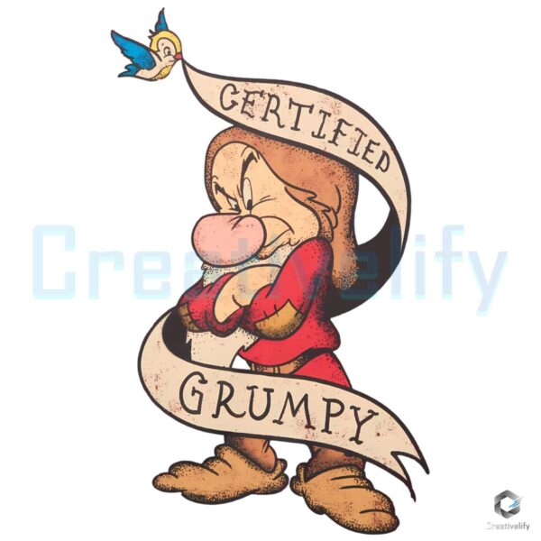 Certified Grumpy Dwarf Vintage Cartoon PNG