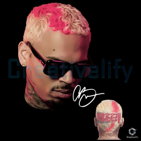 Chris Brown Pink Hair Big Head Portrait PNG