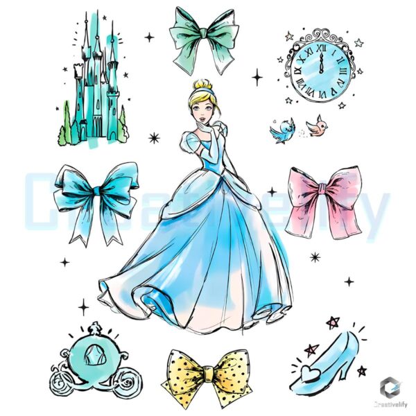Cinderella Princess Bows Castle Clock Carriage Glass Slipper PNG