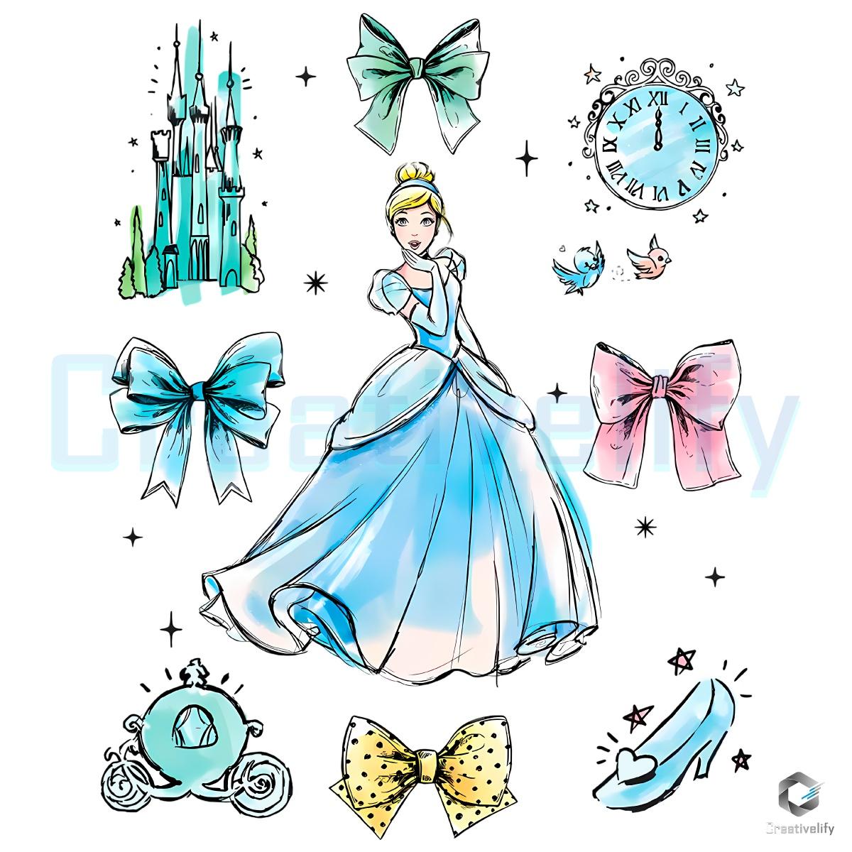 Cinderella Princess Bows Castle Clock Carriage Glass Slipper PNG Cinderella Princess Bows Castle Clock Carriage Glass Slipper PNG