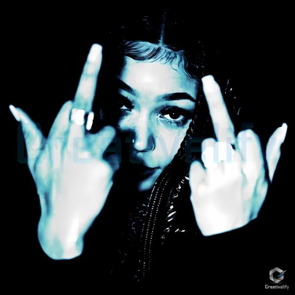 Coi Leray Rebellious Streetwear Double Middle Finger Blue Tone PNG