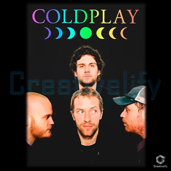 Coldplay Rainbow Moon Phases Vintage Band Portrait PNG