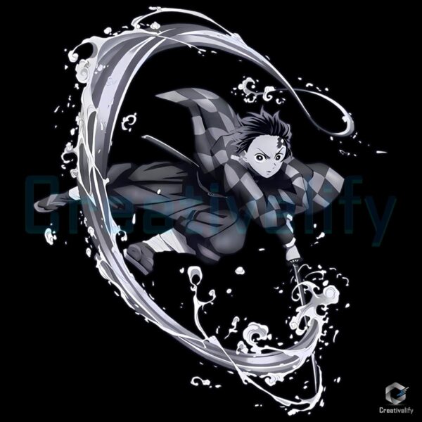 Demon Slayer Tanjiro Kamado Water Breathing Black And White PNG