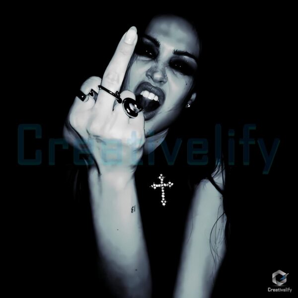 Gabbriette Dark Gothic Rebellious Middle Finger Cross Aesthetic PNG
