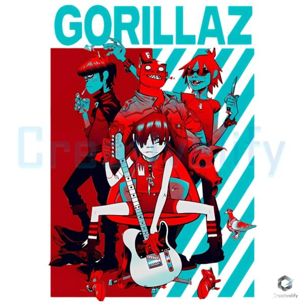 Gorillaz Band Stuart Pot Guitar Poster Style Fanart PNG