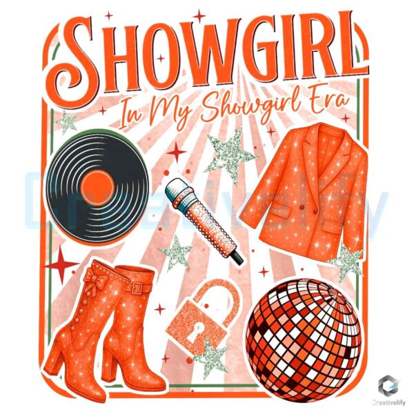 In My Showgirl Era Retro Disco Glitter Boots Jacket Vinyl Illustration PNG