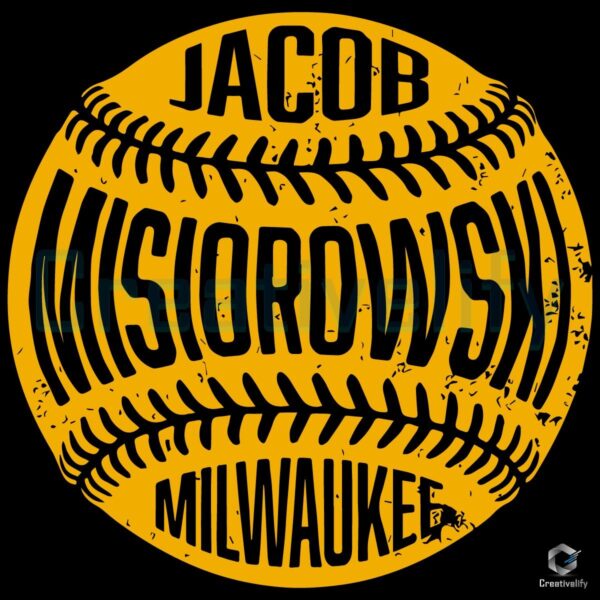 Jacob Misiorowski Milwaukee Baseball Vintage Yellow Stitched Ball SVG