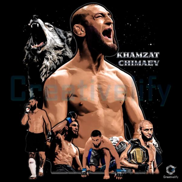 Khamzat Chimaev Wolf Ufc Fighter Collage 2025 PNG