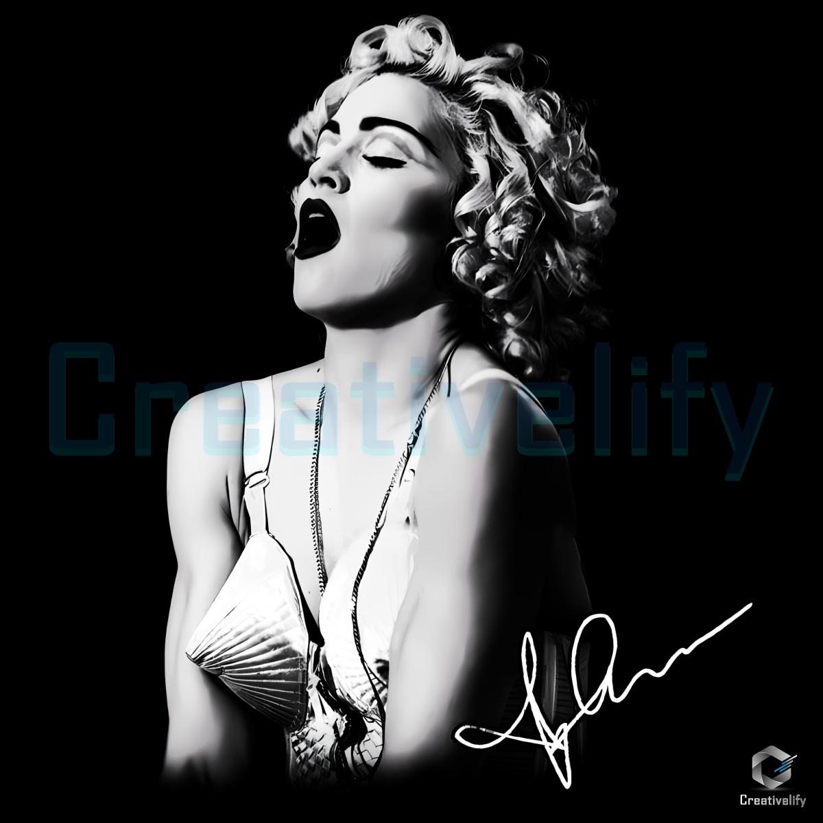 Madonna Blonde Curls Iconic Cone Bra Graphic PNG
