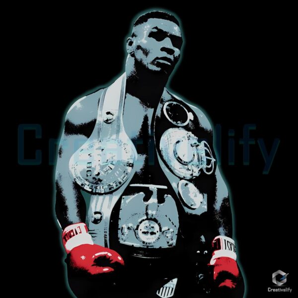 Mike Tyson Boxing Champion Belts Red Gloves Graphic PNG