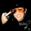 Miley Cyrus Orange Sunglasses Rock Gesture Signature Black Graphic PNG