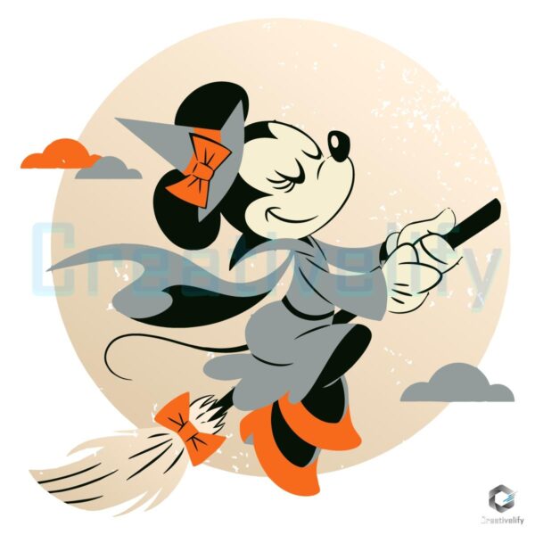 Minnie Mouse Flying Witch Halloween Retro Cartoon Moon Night SVG