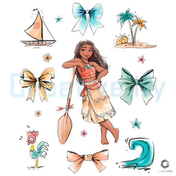 Moana Ocean Adventure With Heihei Waves Palm Tree Bows PNG
