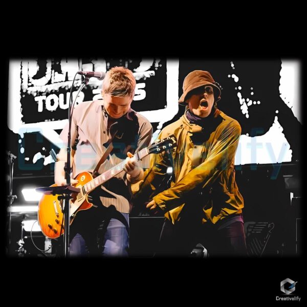 Oasis Band Vintage Concert Performance Black Graphic PNG