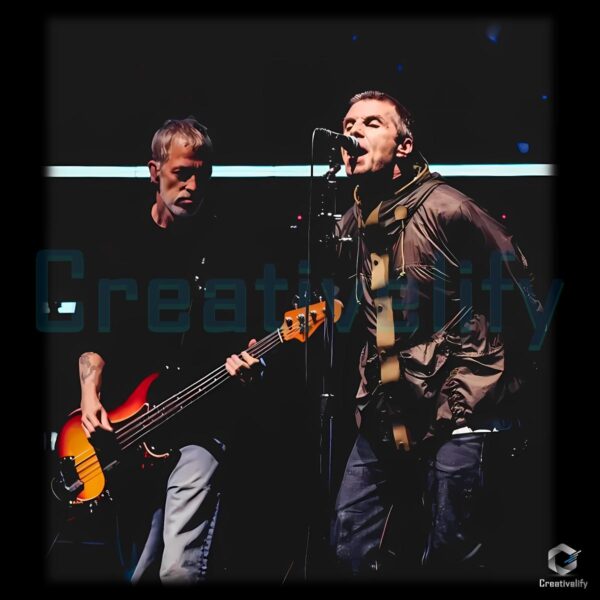 Oasis Vintage Britpop Band Concert Black Graphic PNG