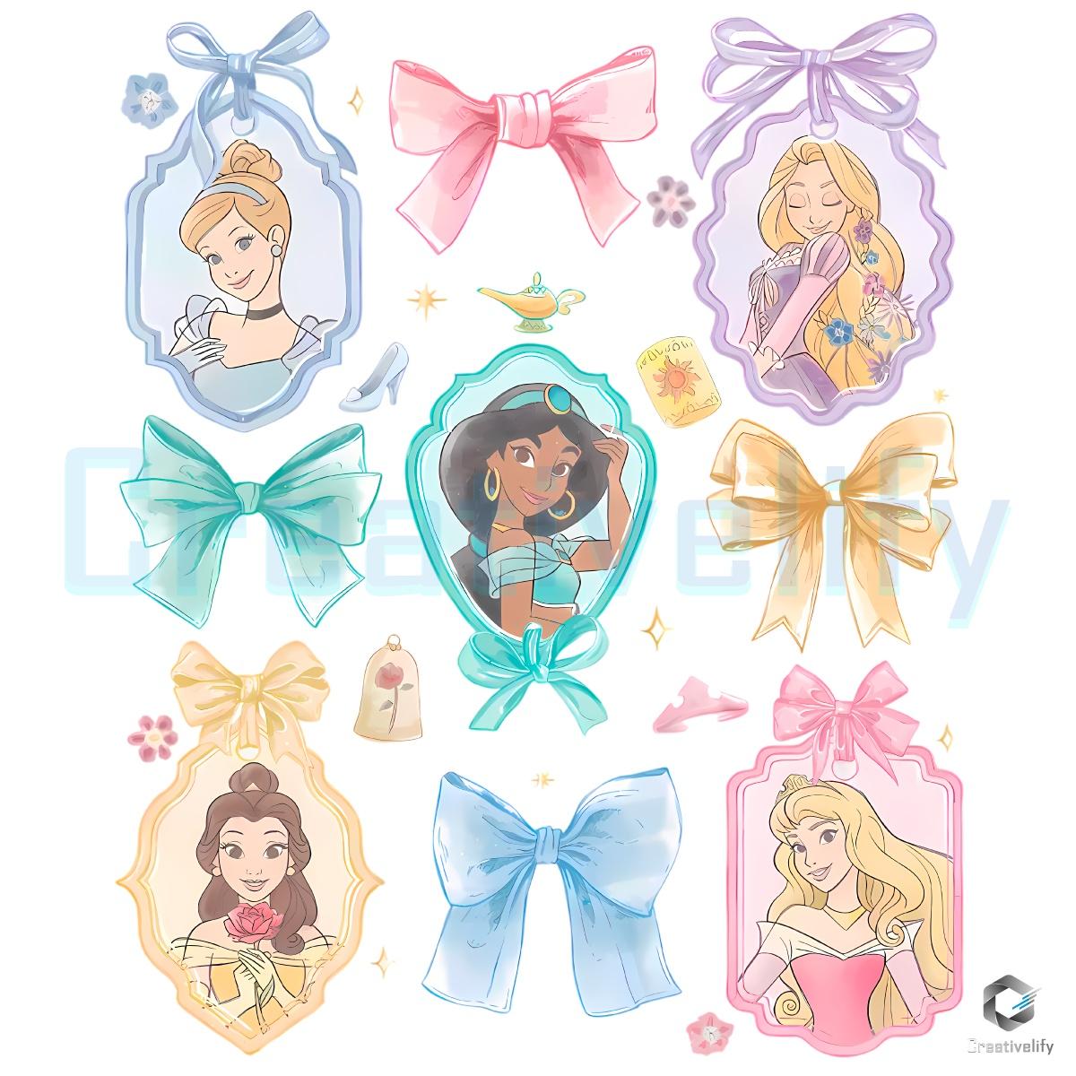 Princess Character Bows Portrait Frames Graphic PNG Princess Character Bows Portrait Frames Graphic PNG