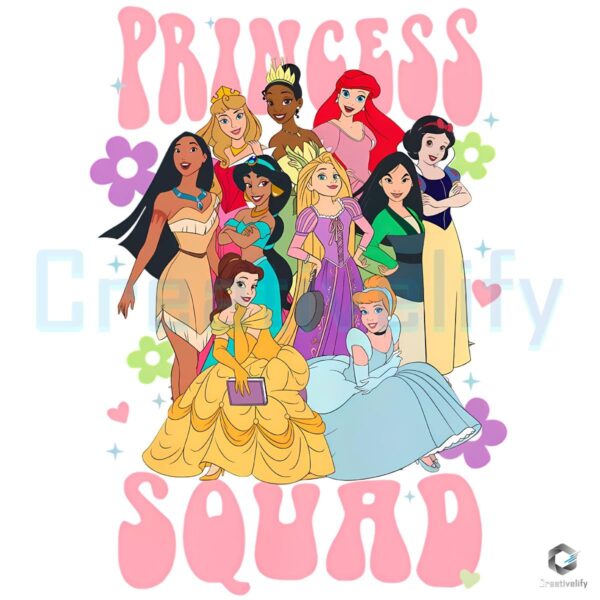 Princess Squad Group Graphic Flowers Hearts PNG
