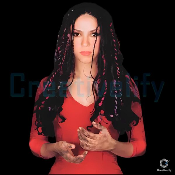Shakira Red Dress Mud Hands Portrait Graphic PNG