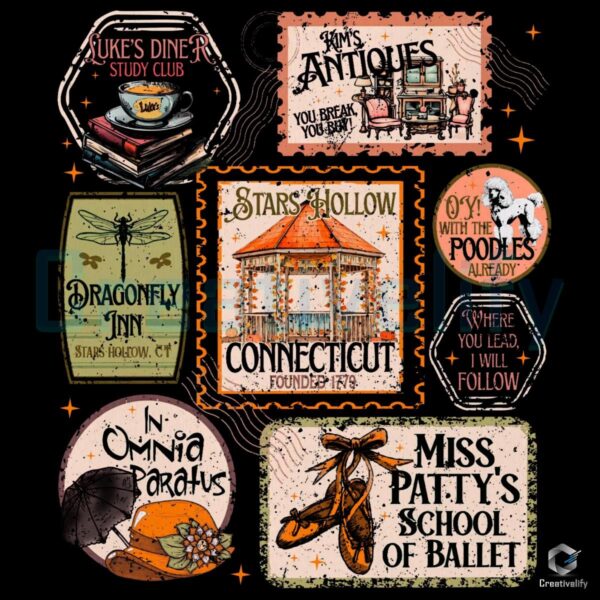 Stars Hollow Connecticut Gilmore Girls Vintage Retro Postcard PNG