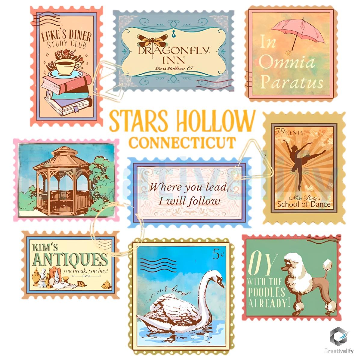 Stars Hollow Connecticut Gilmore Girls Vintage Stamp Postcard PNG Stars Hollow Connecticut Gilmore Girls Vintage Stamp Postcard PNG