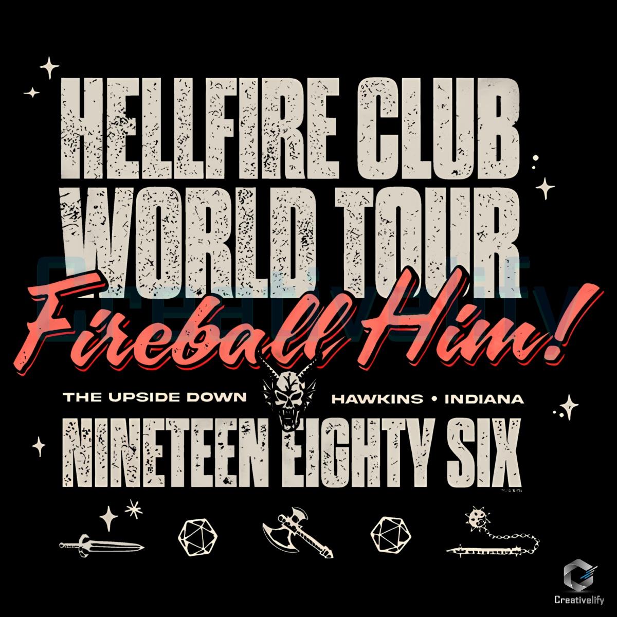 Stranger Things Hellfire Club World Tour 1986 Fireball Him PNG Stranger Things Hellfire Club World Tour 1986 Fireball Him PNG