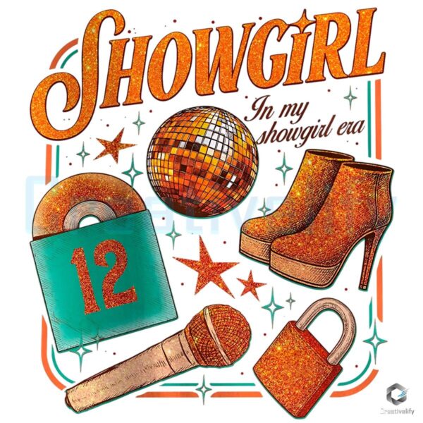 Taylor Swift Showgirl Era Retro Disco Ball Glitter Illustration PNG