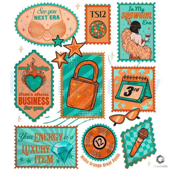 Taylor Swift Showgirl Era Retro Vintage Stamp Collage Illustration PNG