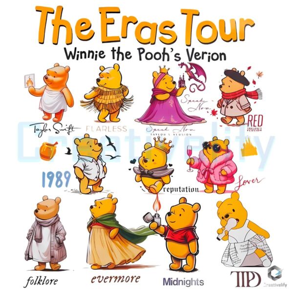 Taylor Swift The Eras Tour Winnie The Pooh Cute Cartoon Parody PNG