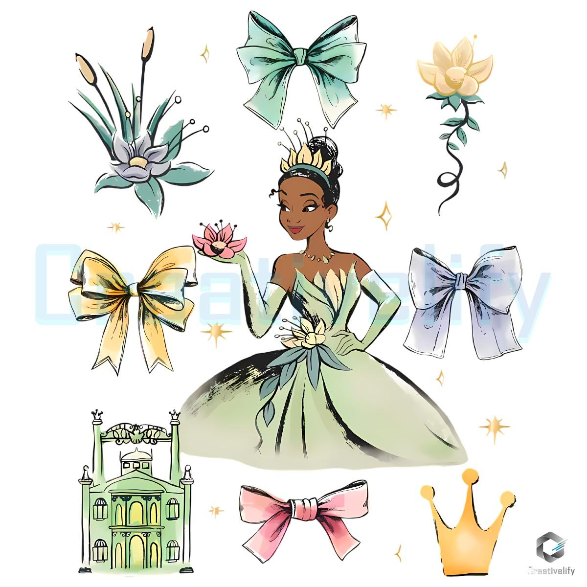 Tiana Princess Bows Lily Flower Crown Castle Graphic PNG Tiana Princess Bows Lily Flower Crown Castle Graphic PNG