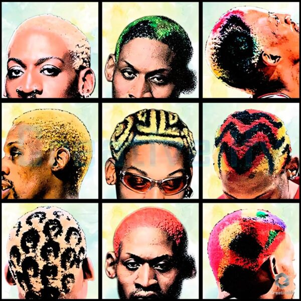 Vintage Dennis Rodman Hair Style Grid Graphic PNG
