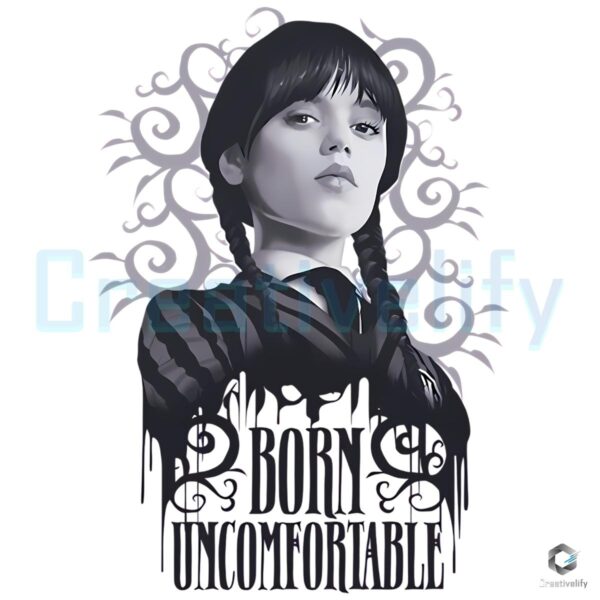 Wednesday Addams Born Uncomfortable Gothic Portrait PNG