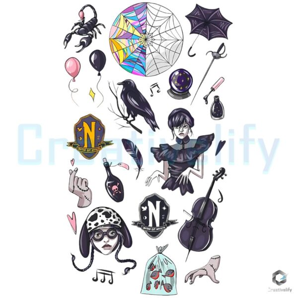 Wednesday Addams Gothic Aesthetic Symbols Creepy Cute Halloween PNG