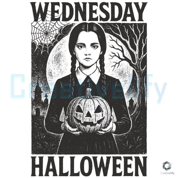 Wednesday Addams Gothic Pumpkin Vintage Spooky Halloween PNG